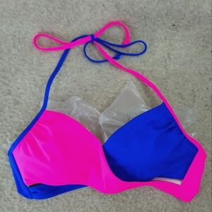 PINK Victoria's Secret Neon Pink Blue String Bikini Top Size Medium